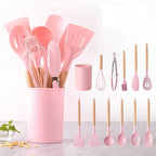 12 Pcs Non-Stick Silicone Kitchen Utensil Set with Wooden Handles - Image 16 | Sub Ka Mart