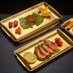 Stainless Steel Rectangular Tray Gold (36 x 20 cm) - Serving Set | Sub Ka Mart Pakistan