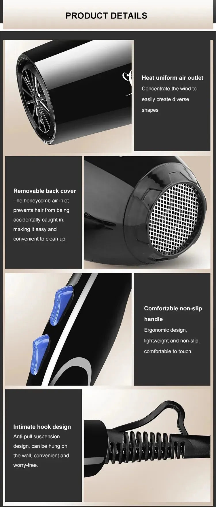 Negative ion hair dryer, constant temperature hair care without damaging hair, lightweight and portable, essential for home and travel