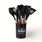 12 Pcs Non-Stick Silicone Kitchen Utensil Set with Wooden Handles - Image 3 | Sub Ka Mart