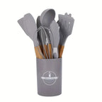 12 Pcs Non-Stick Silicone Kitchen Utensil Set with Wooden Handles - Image 21 | Sub Ka Mart