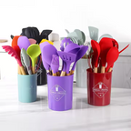 12 Pcs Non-Stick Silicone Kitchen Utensil Set with Wooden Handles - Image 2 | Sub Ka Mart