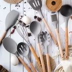 12 Pcs Non-Stick Silicone Kitchen Utensil Set with Wooden Handles - Image 18 | Sub Ka Mart