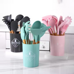 12 Pcs Non-Stick Silicone Kitchen Utensil Set with Wooden Handles - Image 17 | Sub Ka Mart