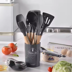 12 Pcs Non-Stick Silicone Kitchen Utensil Set with Wooden Handles - Image 4 | Sub Ka Mart