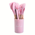 12 Pcs Non-Stick Silicone Kitchen Utensil Set with Wooden Handles - Image 23 | Sub Ka Mart