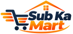 A digital logo for 'Sub Ka Mart' featuring a stylized shopping cart and house icon in orange, yellow, and dark blue, with the text 'SMART CHOICES | BETTER LIVING' underneath on a plain white background.