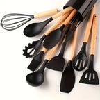 12 Pcs Non-Stick Silicone Kitchen Utensil Set with Wooden Handles - Image 7 | Sub Ka Mart