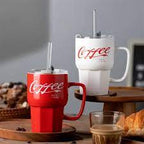Ceramic Coffee Mug with Glass Straw & Lid - Thermos and Flask | Sub Ka Mart Pakistan