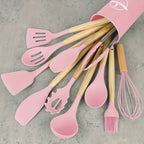 12 Pcs Non-Stick Silicone Kitchen Utensil Set with Wooden Handles - Image 20 | Sub Ka Mart