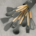 12 Pcs Non-Stick Silicone Kitchen Utensil Set with Wooden Handles - Image 8 | Sub Ka Mart
